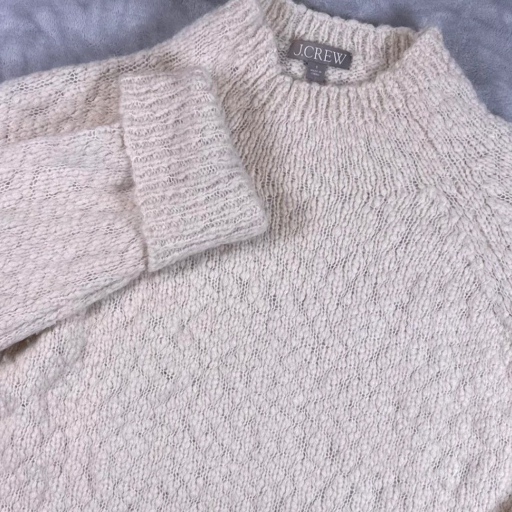 J.Crew Cream Alpaca Blend Mock Neck Textured Knit Raglan Sweater L